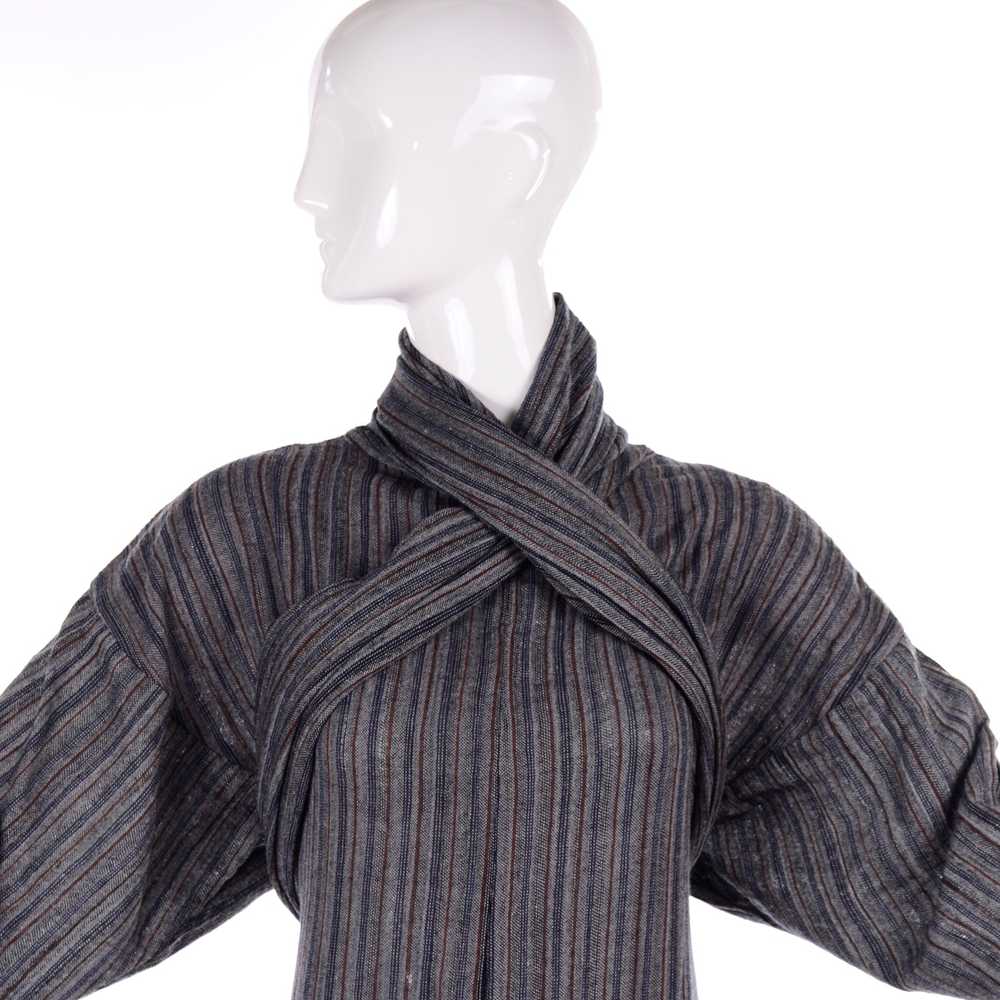 1980s Norma Kamali Gray Striped Vintage Dress w/ … - image 8