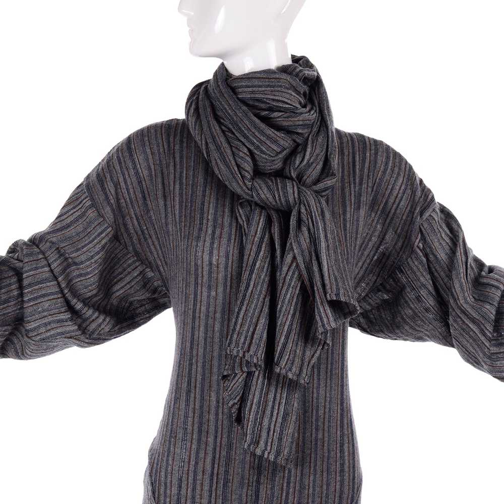 1980s Norma Kamali Gray Striped Vintage Dress w/ … - image 9