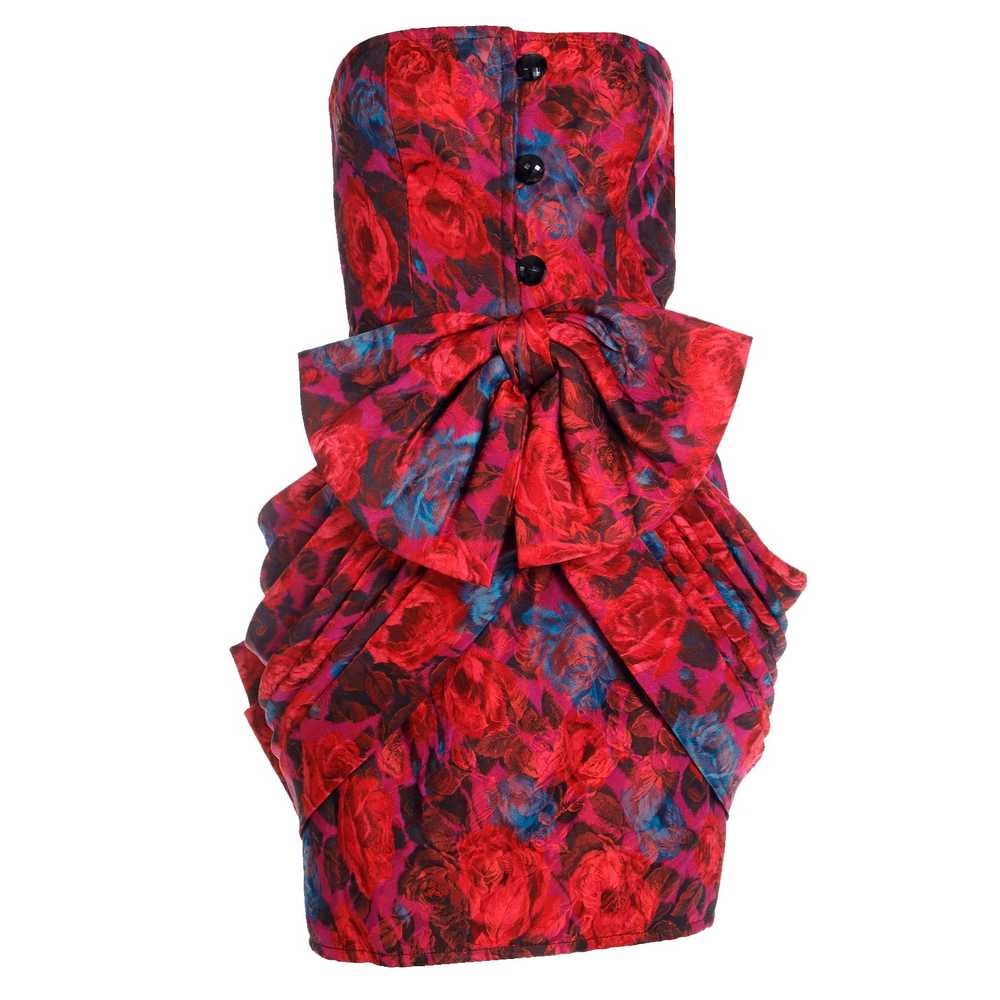 1980s Odicini Couture Red Floral Silk Strapless D… - image 11