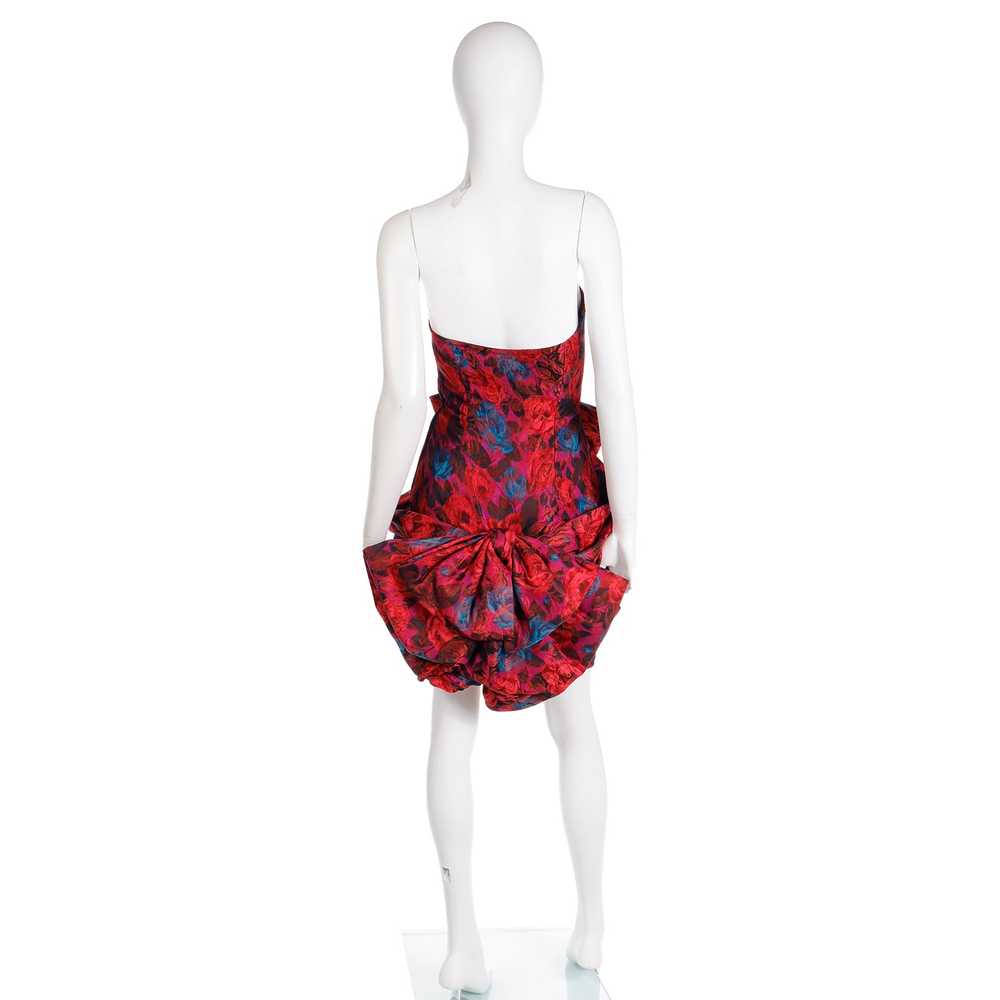 1980s Odicini Couture Red Floral Silk Strapless D… - image 4