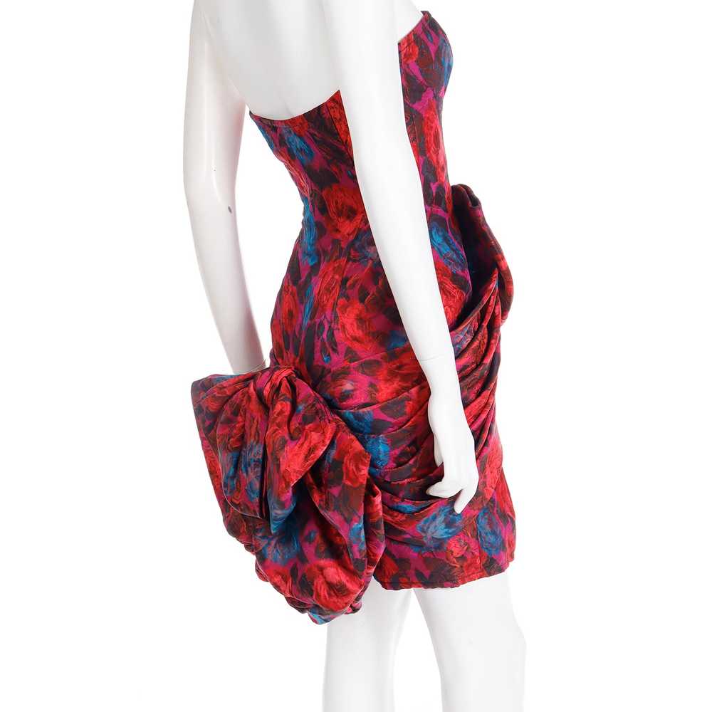 1980s Odicini Couture Red Floral Silk Strapless D… - image 6