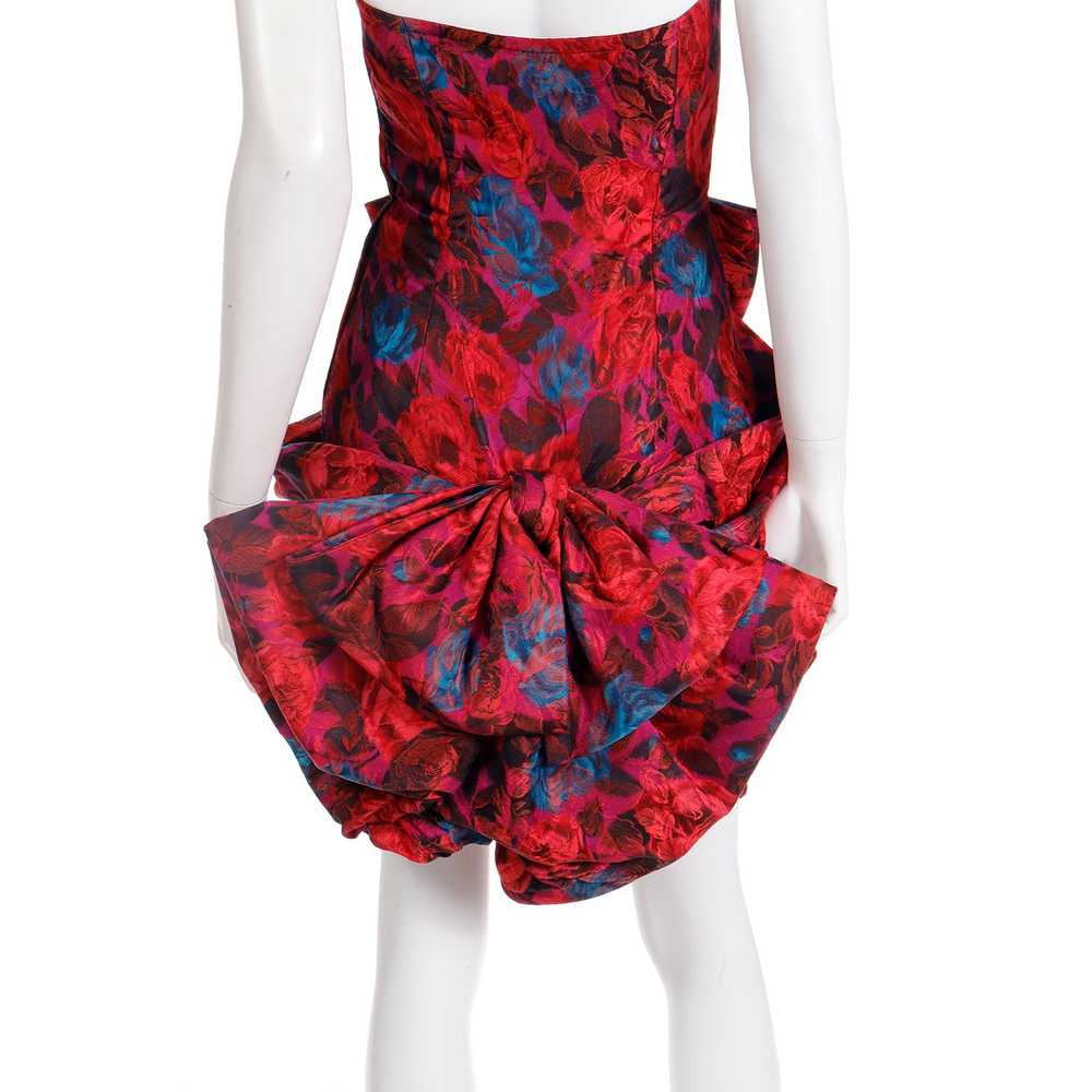 1980s Odicini Couture Red Floral Silk Strapless D… - image 7