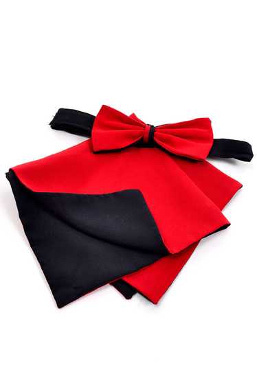 1980s Pancaldi Black and Red Pre Tied Bowtie and P