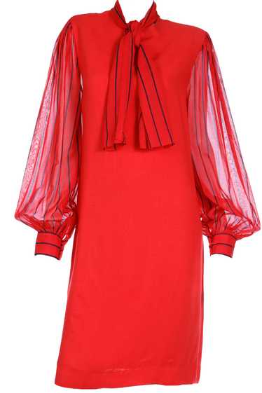 1980s Pauline Trigere Vintage Red Dress W Sheer St