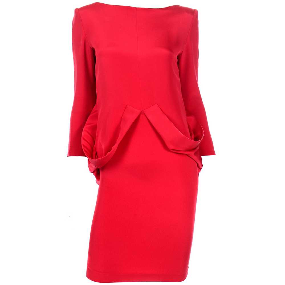 1980s Pierre Cardin Vintage Red Silk Dress With L… - image 2
