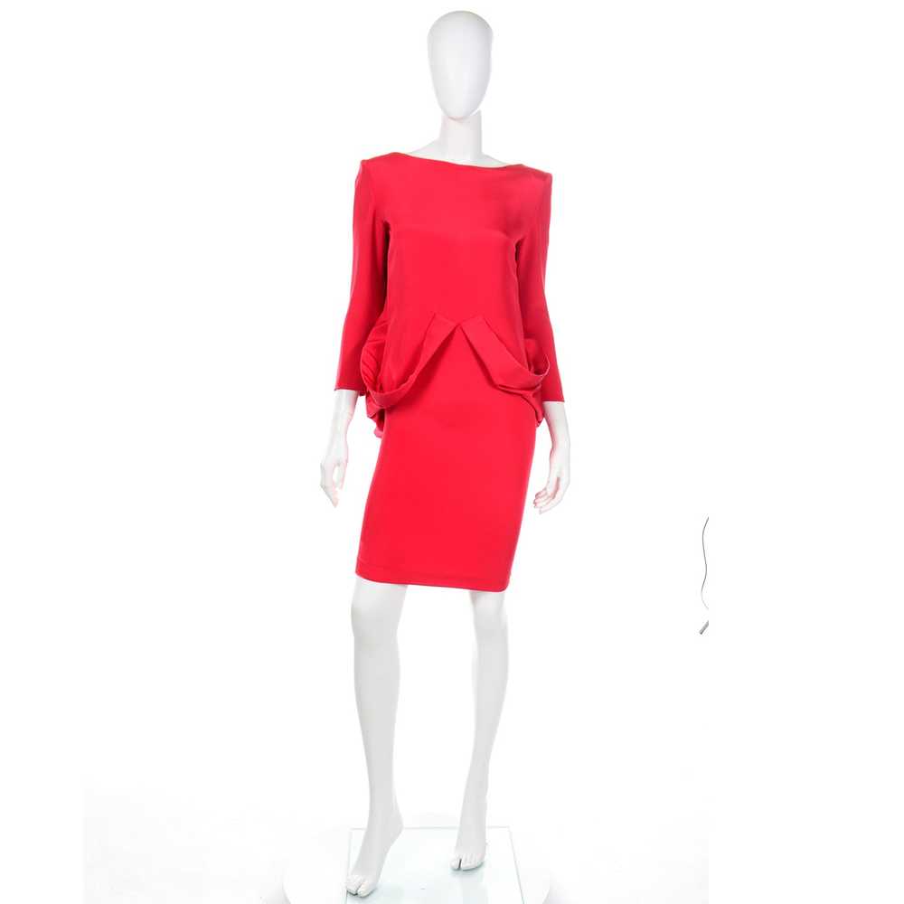 1980s Pierre Cardin Vintage Red Silk Dress With L… - image 3