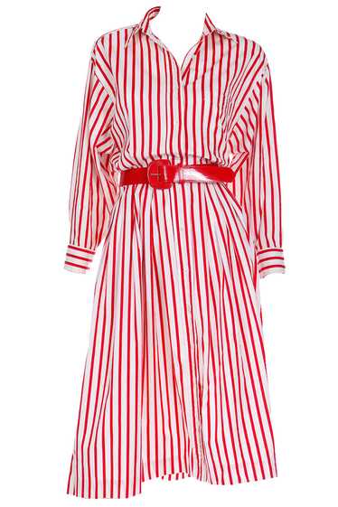 1980s Ralph Lauren Red & White Striped Shirtdress 