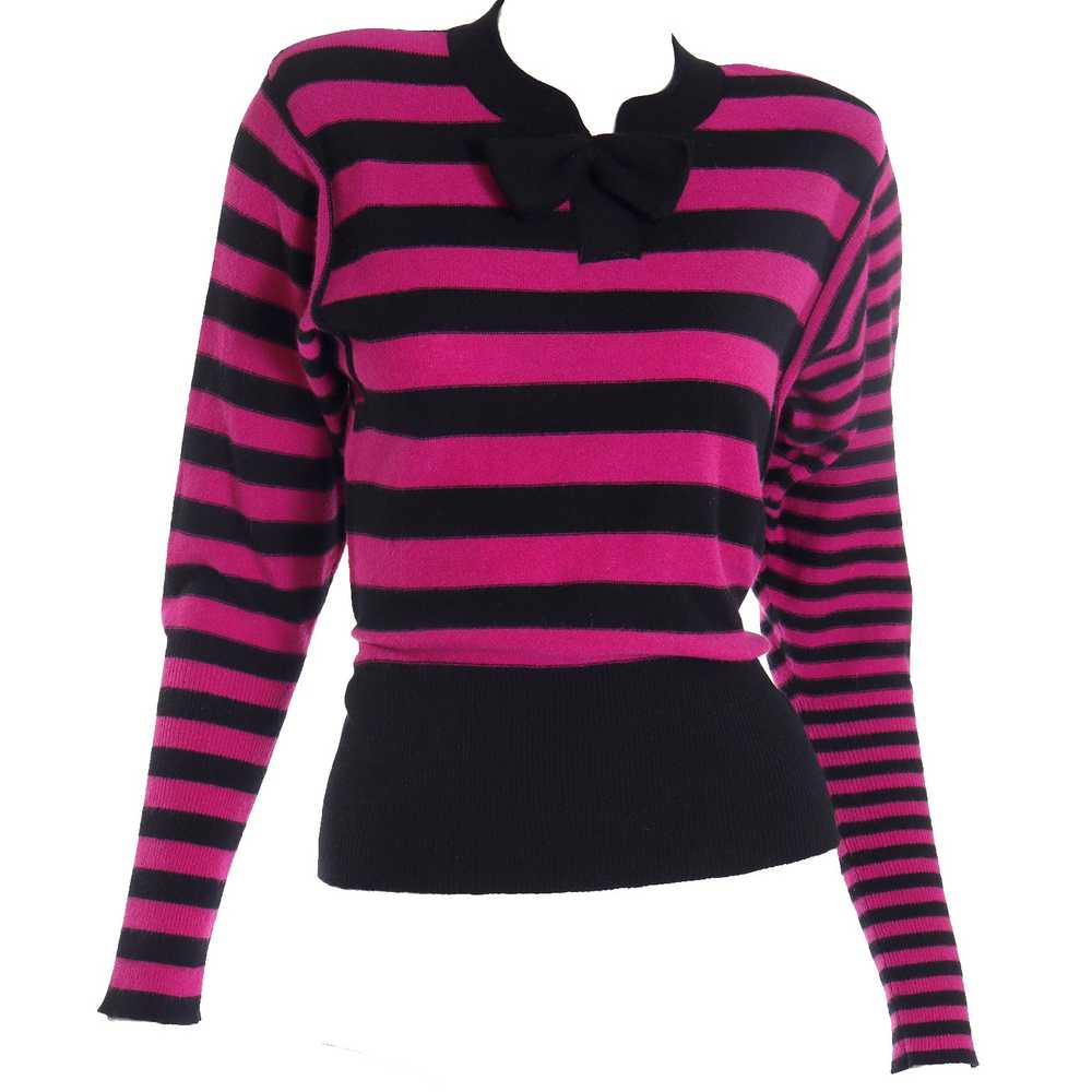 1980s Sonia Rykiel Black & Magenta Pink Striped W… - image 11