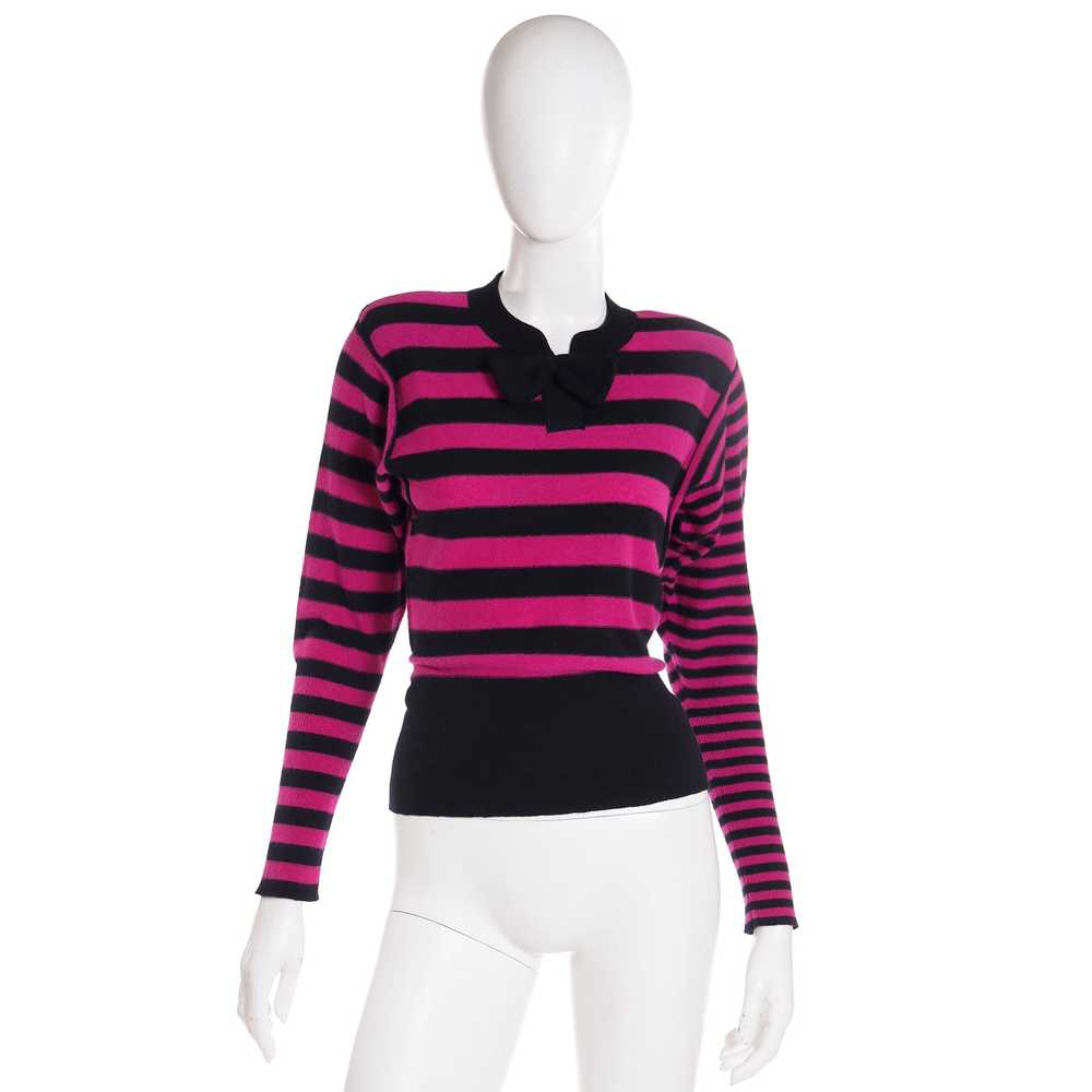 1980s Sonia Rykiel Black & Magenta Pink Striped W… - image 2