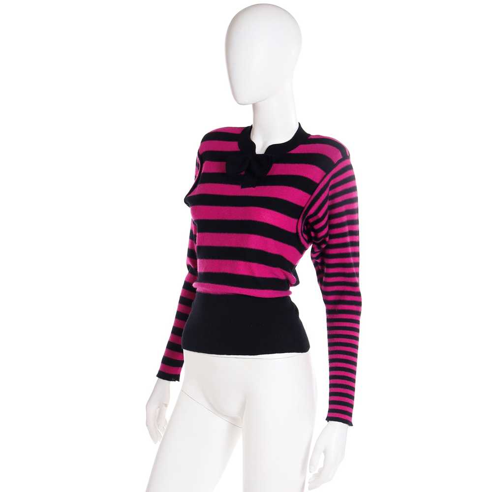 1980s Sonia Rykiel Black & Magenta Pink Striped W… - image 3