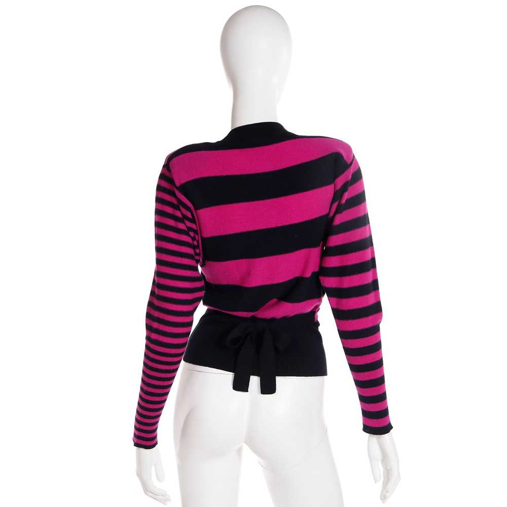 1980s Sonia Rykiel Black & Magenta Pink Striped W… - image 4