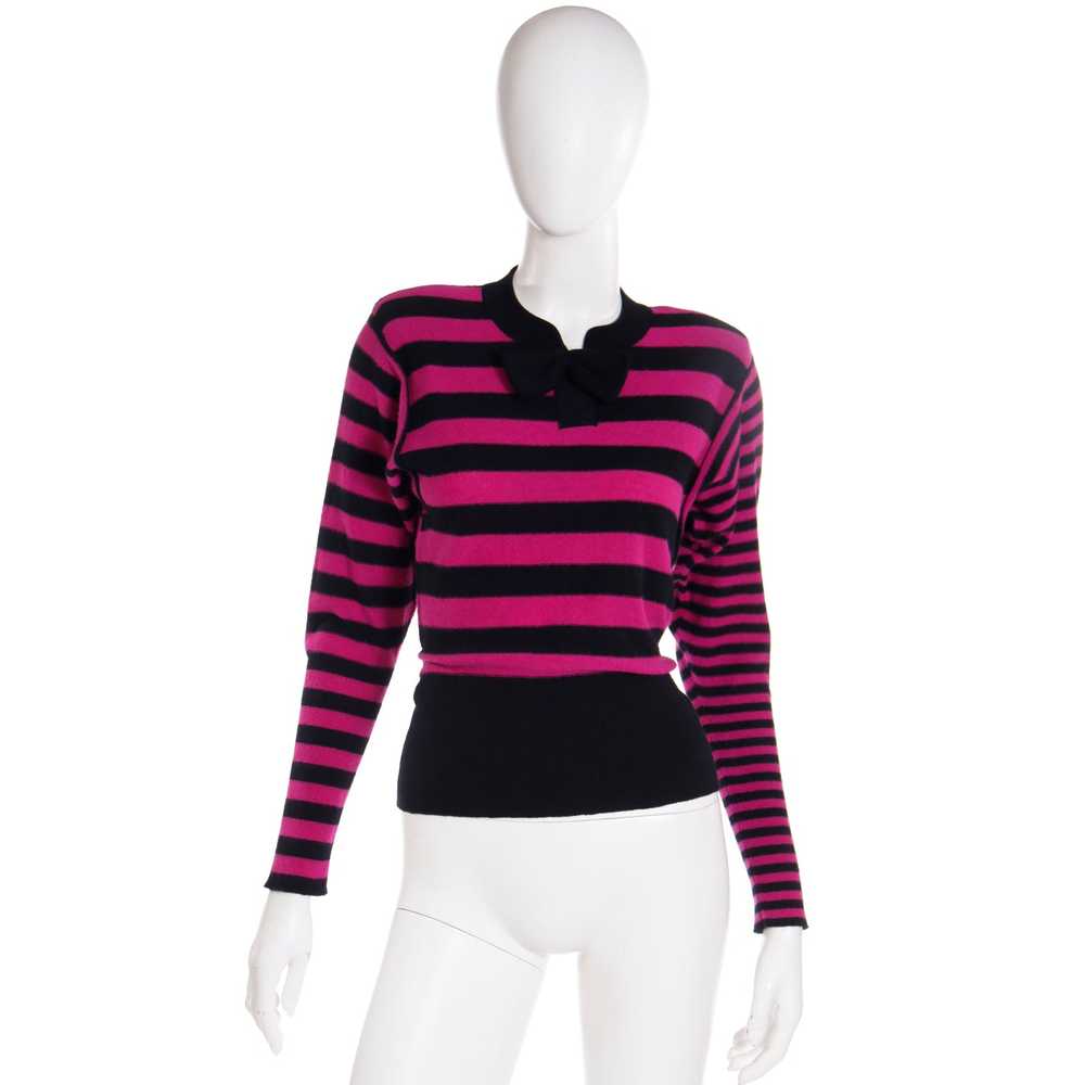 1980s Sonia Rykiel Black & Magenta Pink Striped W… - image 6