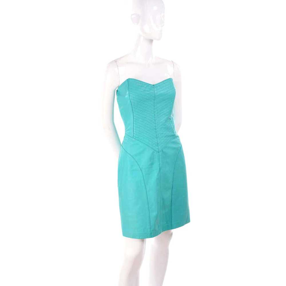 1980s Turquoise Leather Strapless Dress 4/6 - image 3