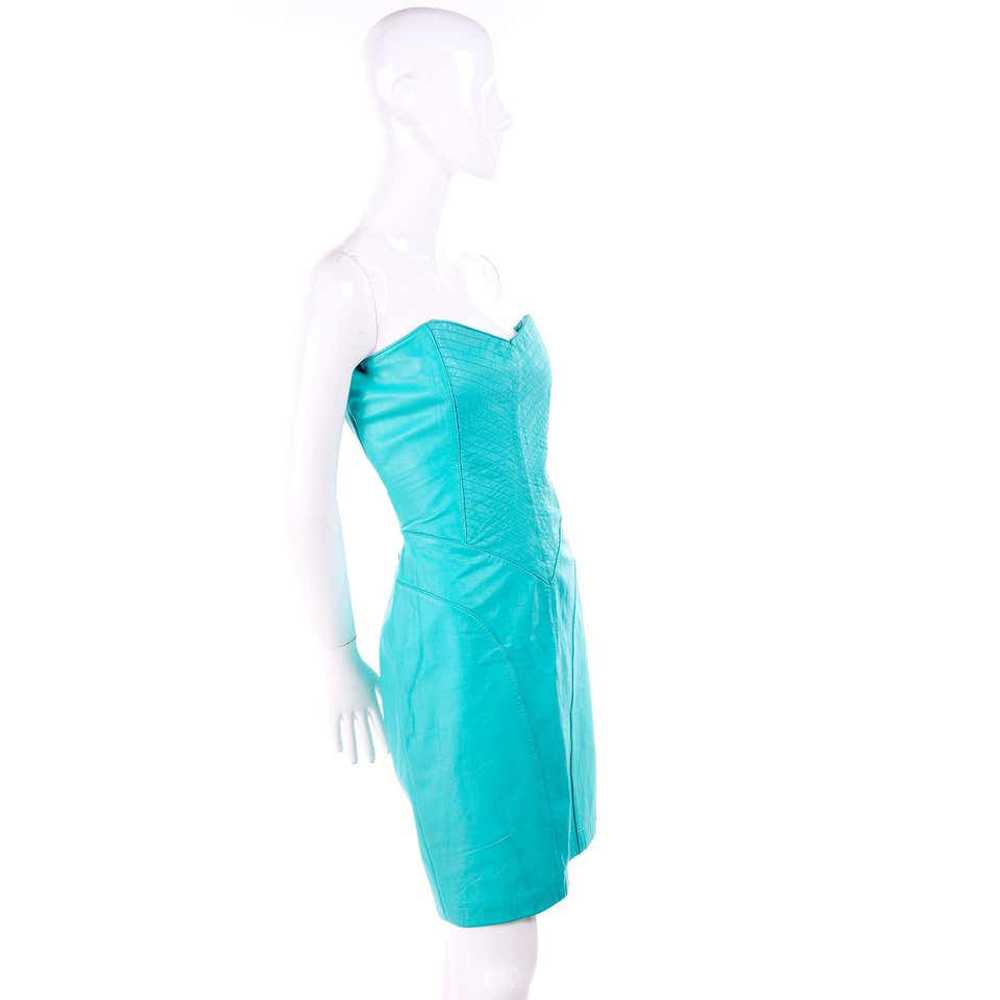 1980s Turquoise Leather Strapless Dress 4/6 - image 4