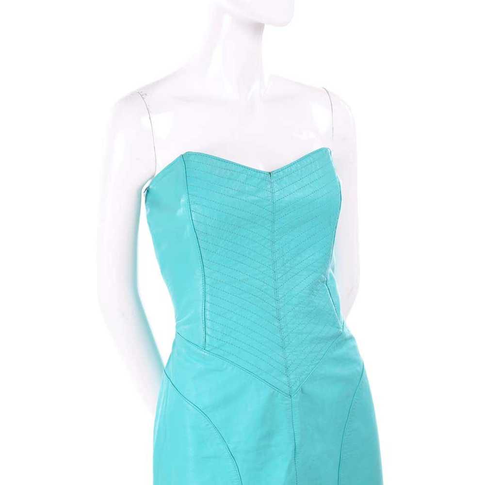 1980s Turquoise Leather Strapless Dress 4/6 - image 5