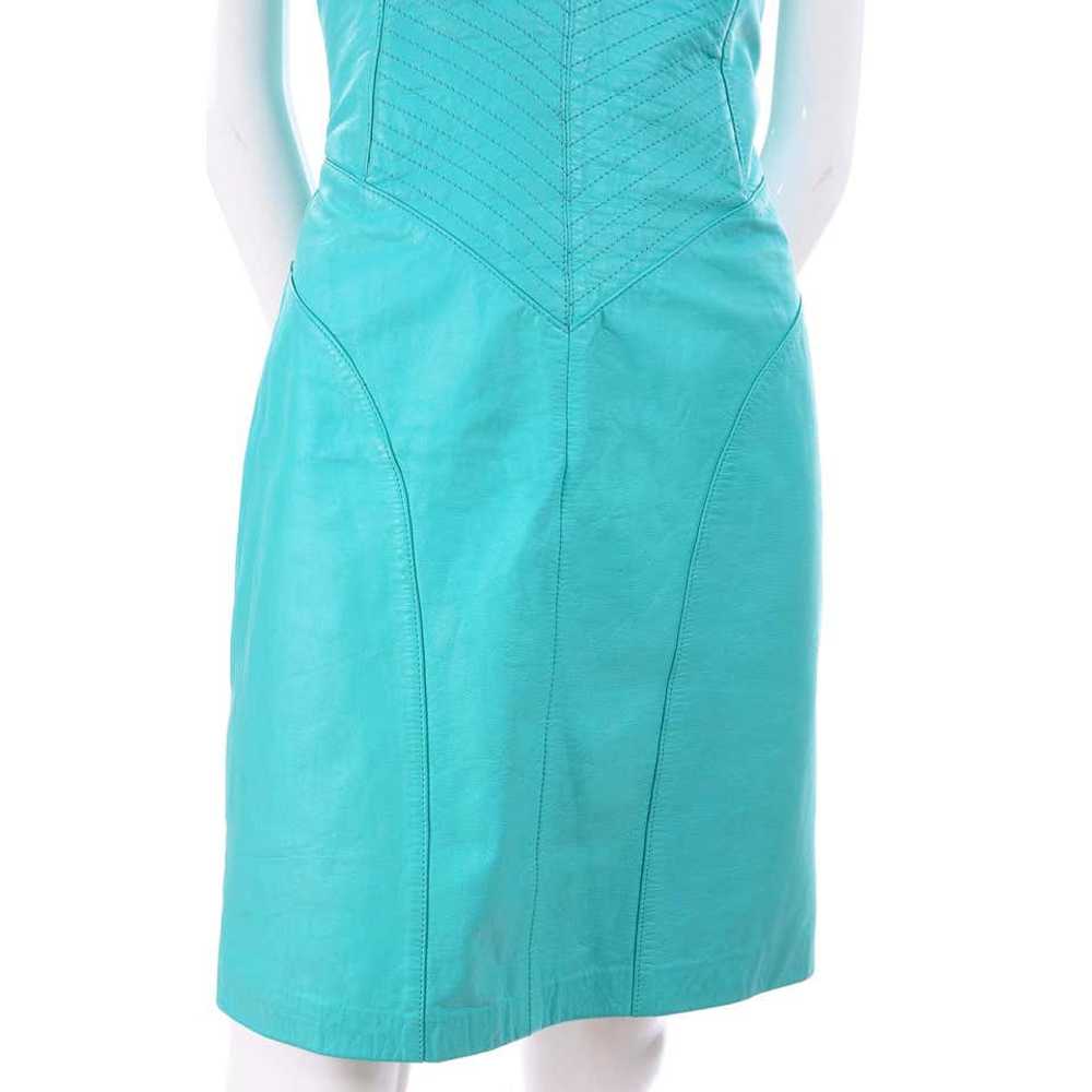 1980s Turquoise Leather Strapless Dress 4/6 - image 6