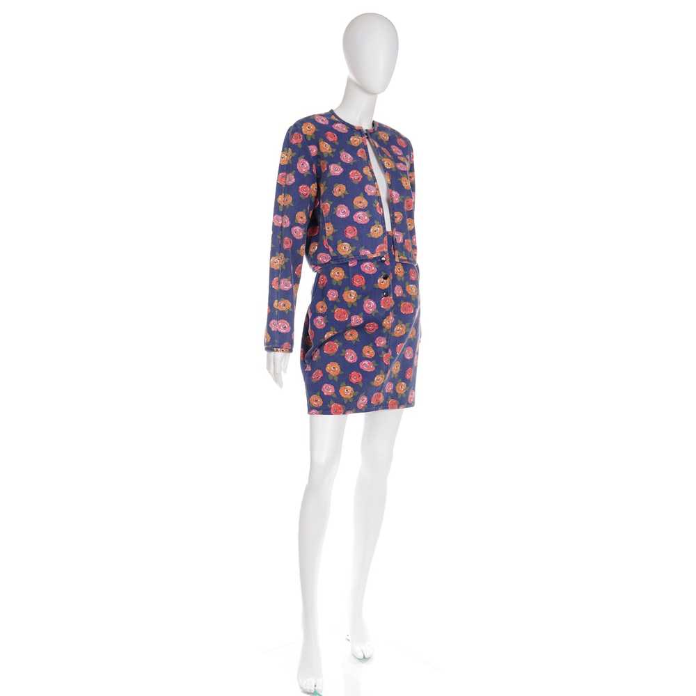 1980s Ungaro Floral Denim Jacket and Mini Skirt T… - image 3