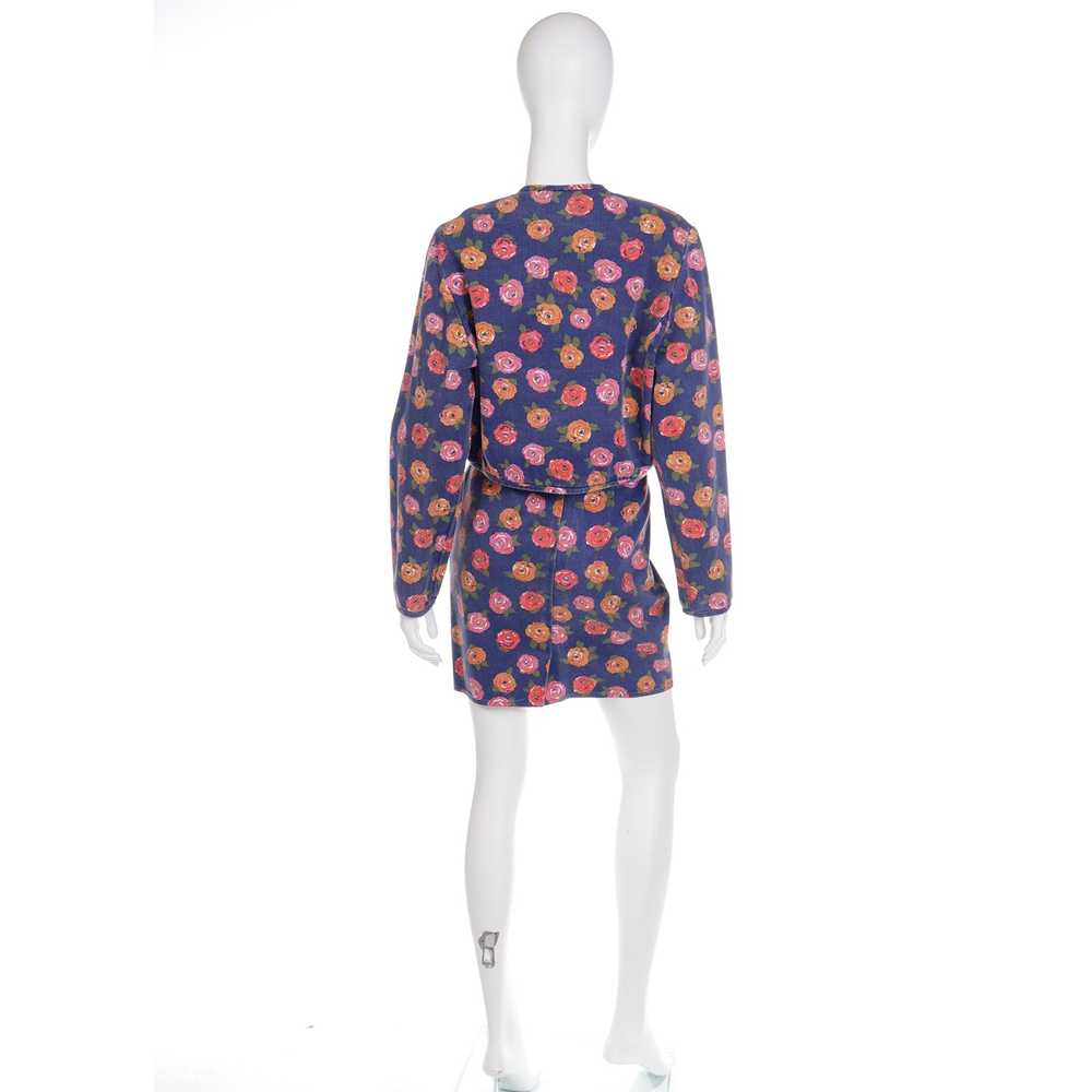 1980s Ungaro Floral Denim Jacket and Mini Skirt T… - image 4