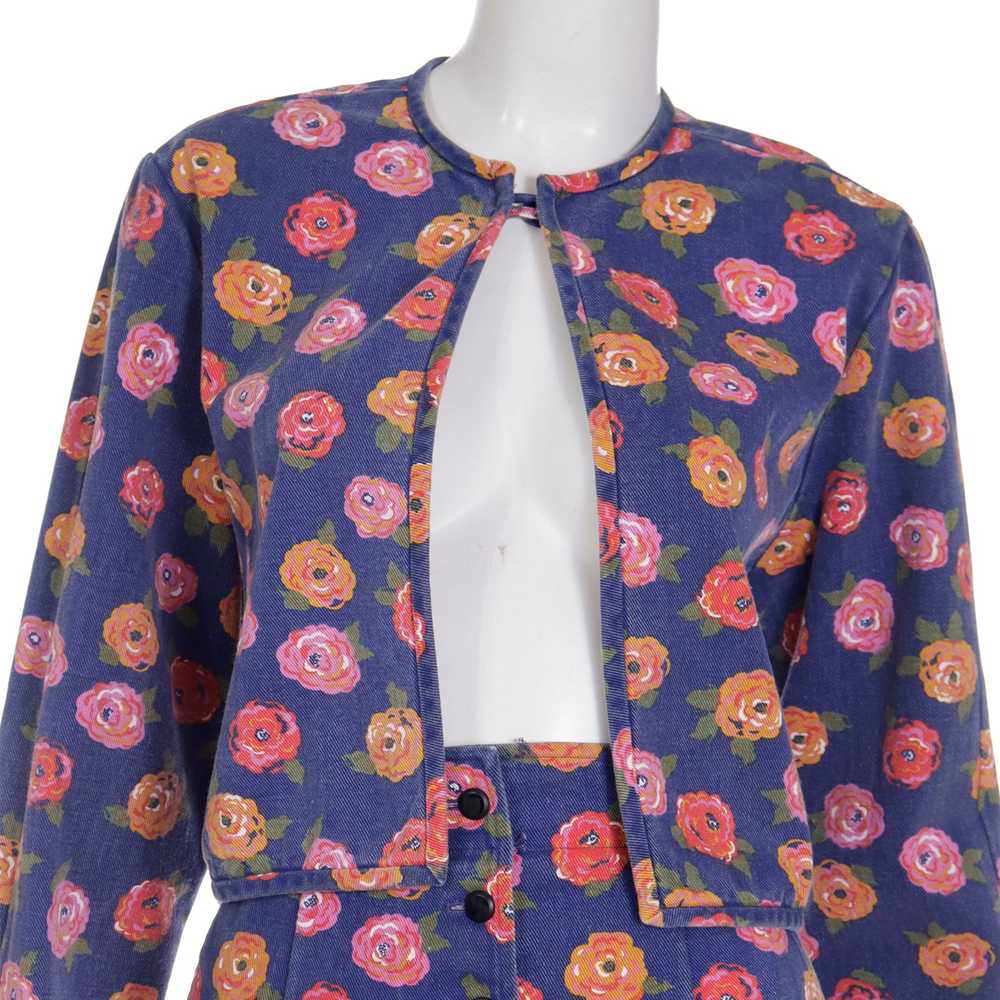 1980s Ungaro Floral Denim Jacket and Mini Skirt T… - image 6