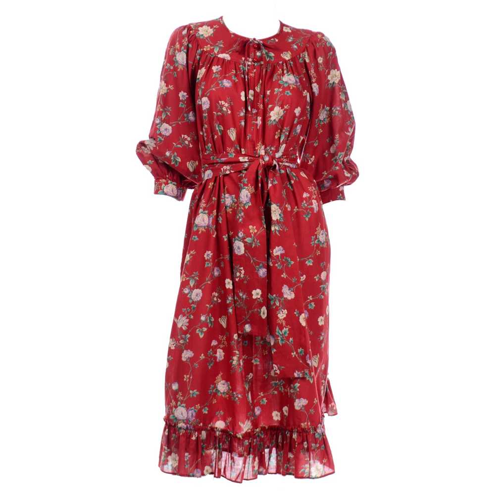 1980s Ungaro Red Floral Cotton Tent Dress w/ Ruff… - image 11
