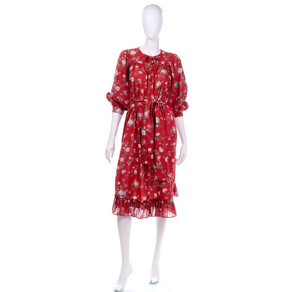 1980s Ungaro Red Floral Cotton Tent Dress w/ Ruff… - image 2