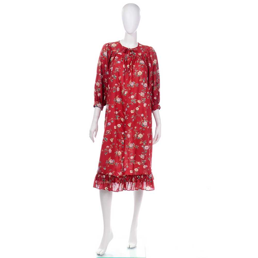 1980s Ungaro Red Floral Cotton Tent Dress w/ Ruff… - image 3