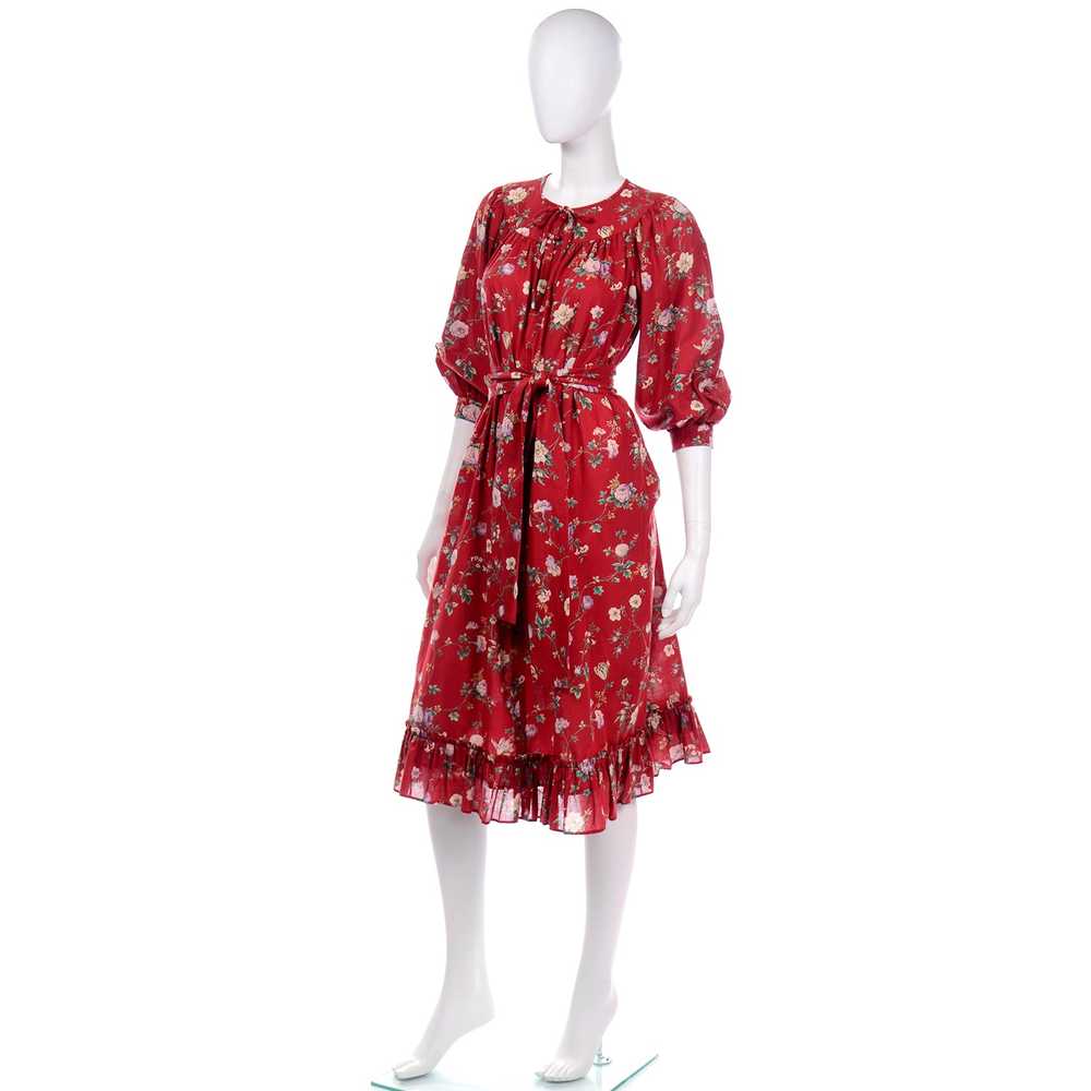1980s Ungaro Red Floral Cotton Tent Dress w/ Ruff… - image 4