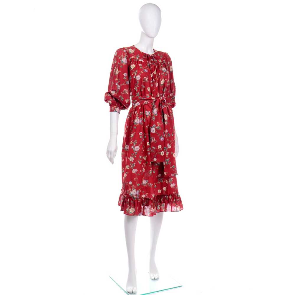 1980s Ungaro Red Floral Cotton Tent Dress w/ Ruff… - image 5
