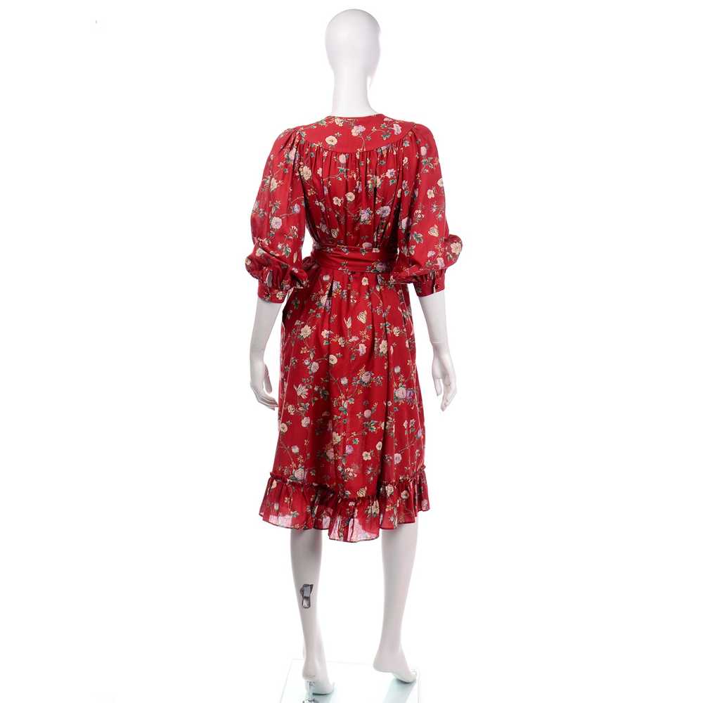 1980s Ungaro Red Floral Cotton Tent Dress w/ Ruff… - image 6
