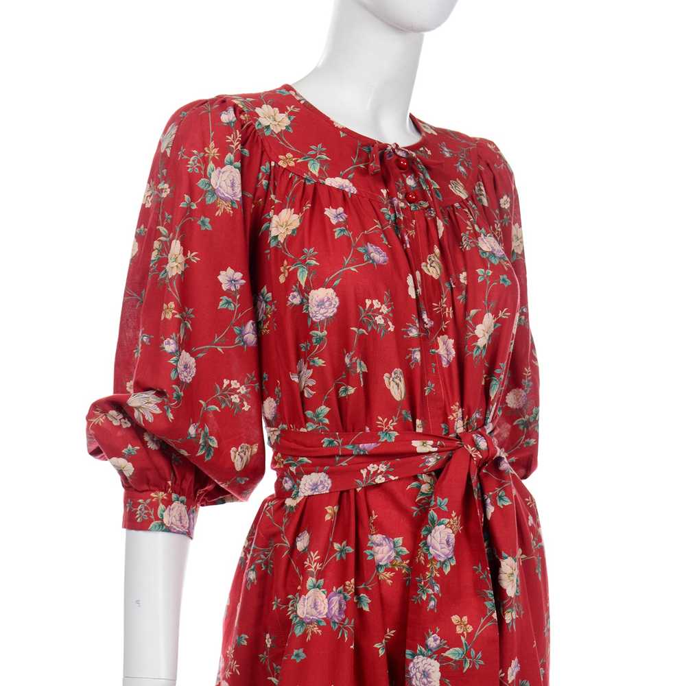 1980s Ungaro Red Floral Cotton Tent Dress w/ Ruff… - image 7
