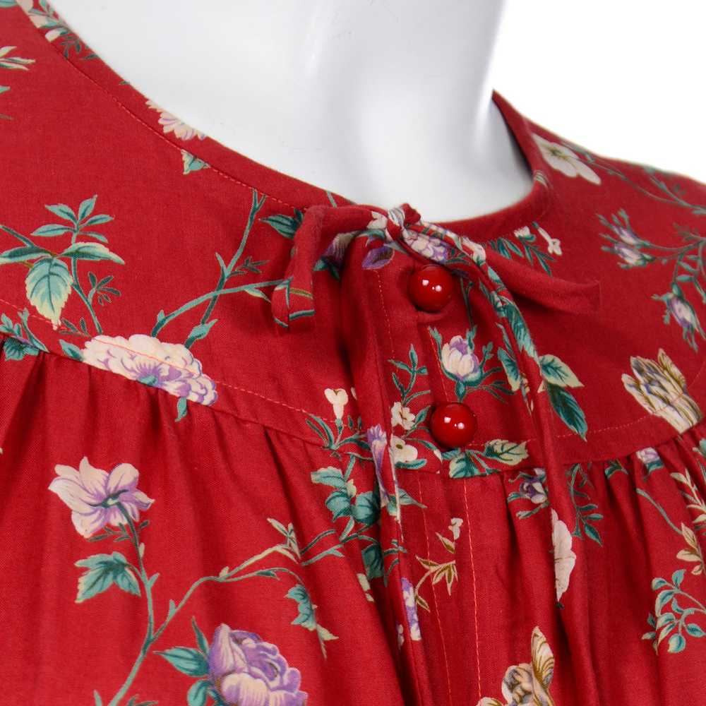 1980s Ungaro Red Floral Cotton Tent Dress w/ Ruff… - image 8