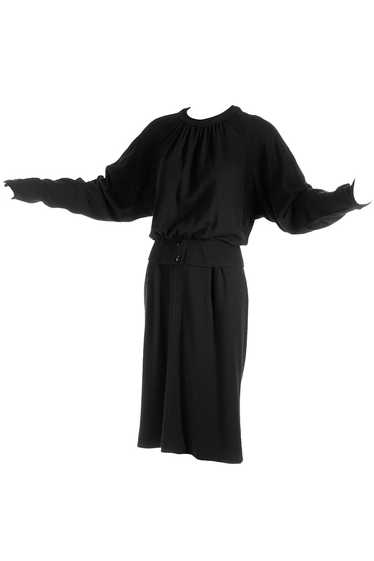 1980s Valentino Miss V Black Wool Day Dress Size 6 - image 1