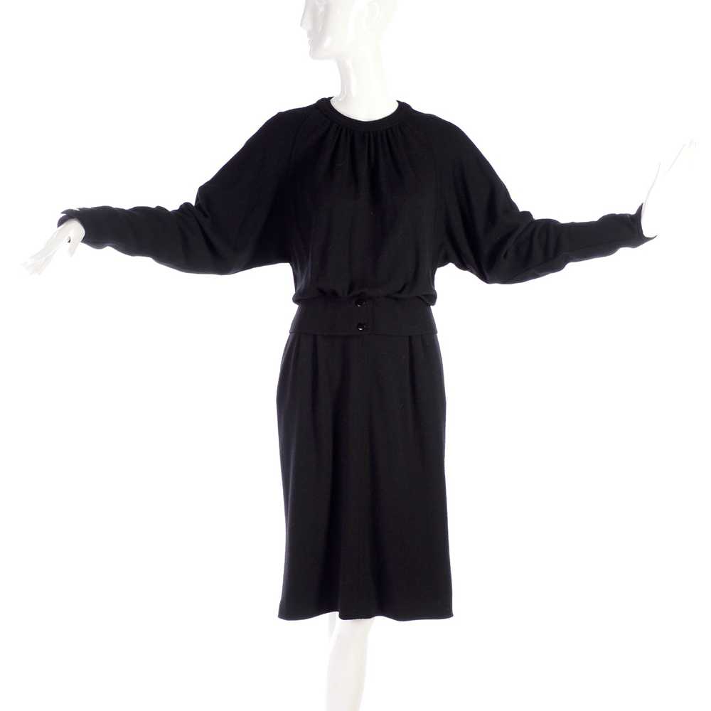 1980s Valentino Miss V Black Wool Day Dress Size 6 - image 2