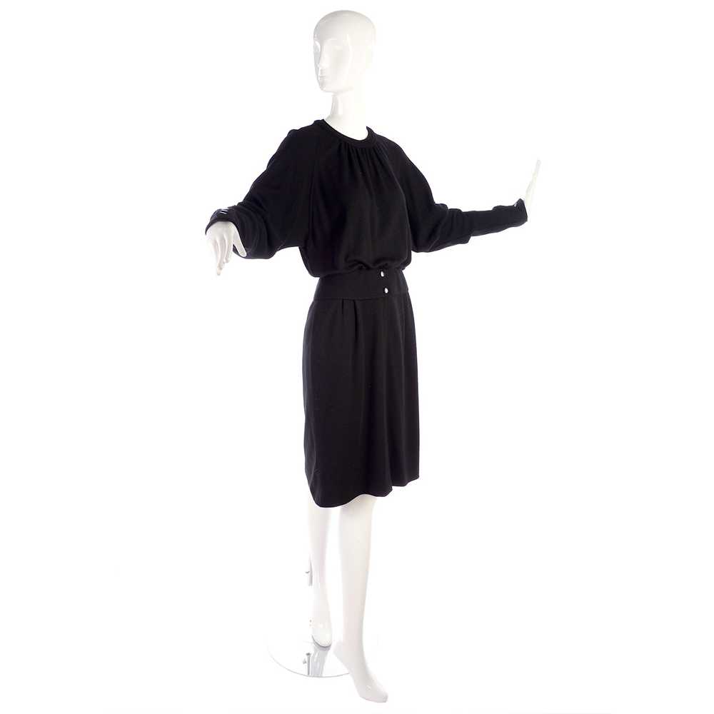 1980s Valentino Miss V Black Wool Day Dress Size 6 - image 3