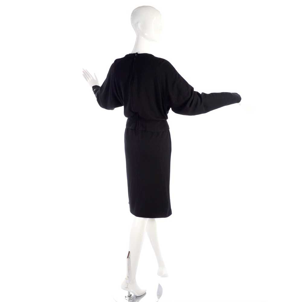 1980s Valentino Miss V Black Wool Day Dress Size 6 - image 4