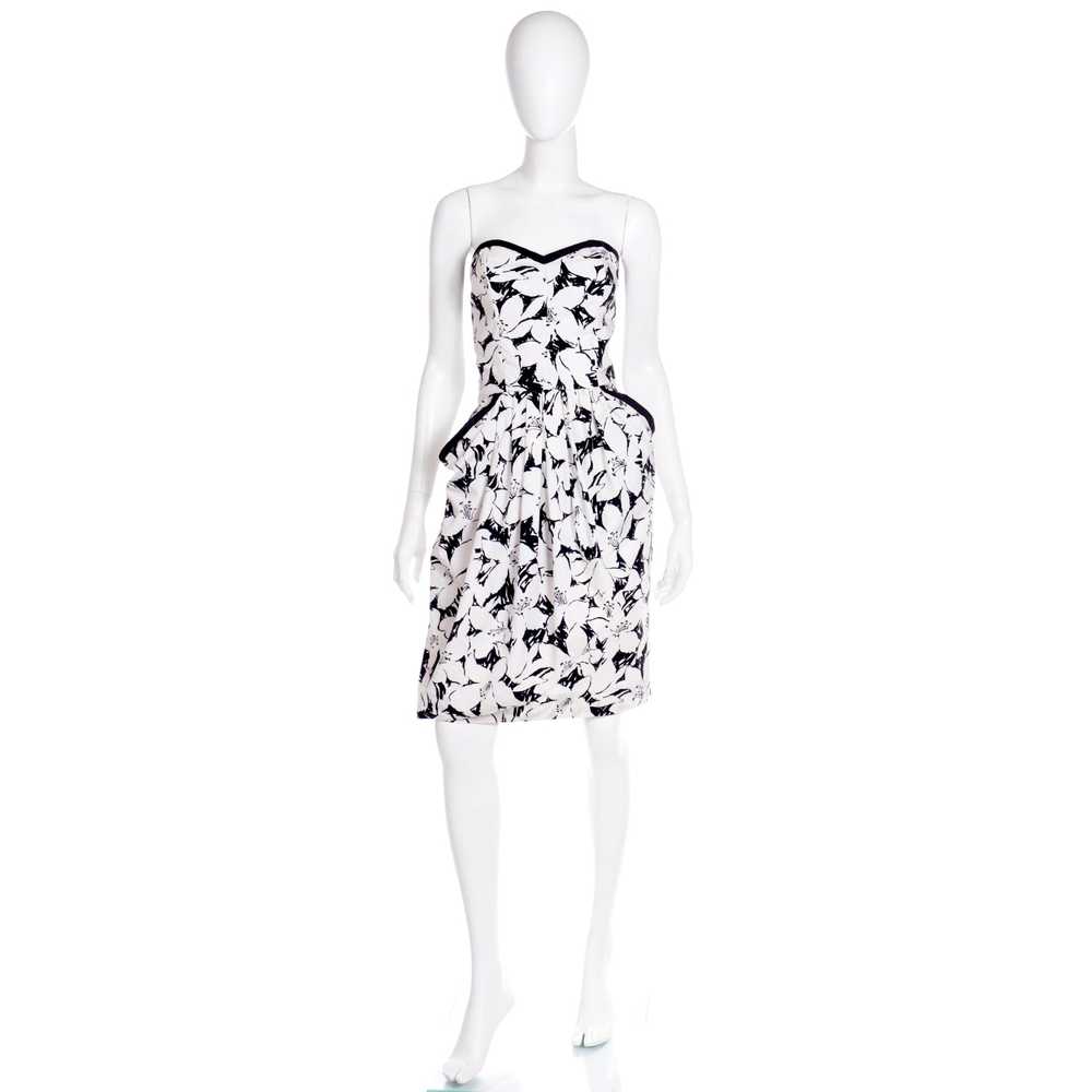 1980s Victor Costa Black & White Strapless Dress … - image 2