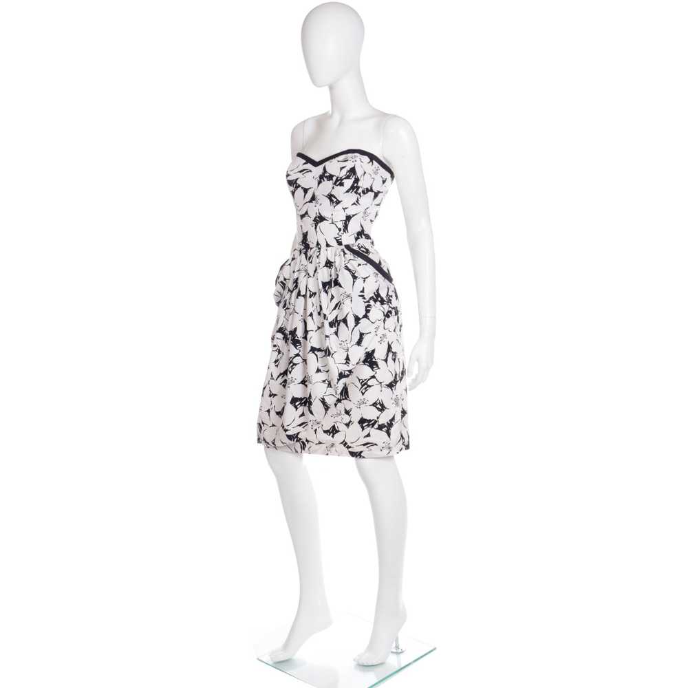 1980s Victor Costa Black & White Strapless Dress … - image 3