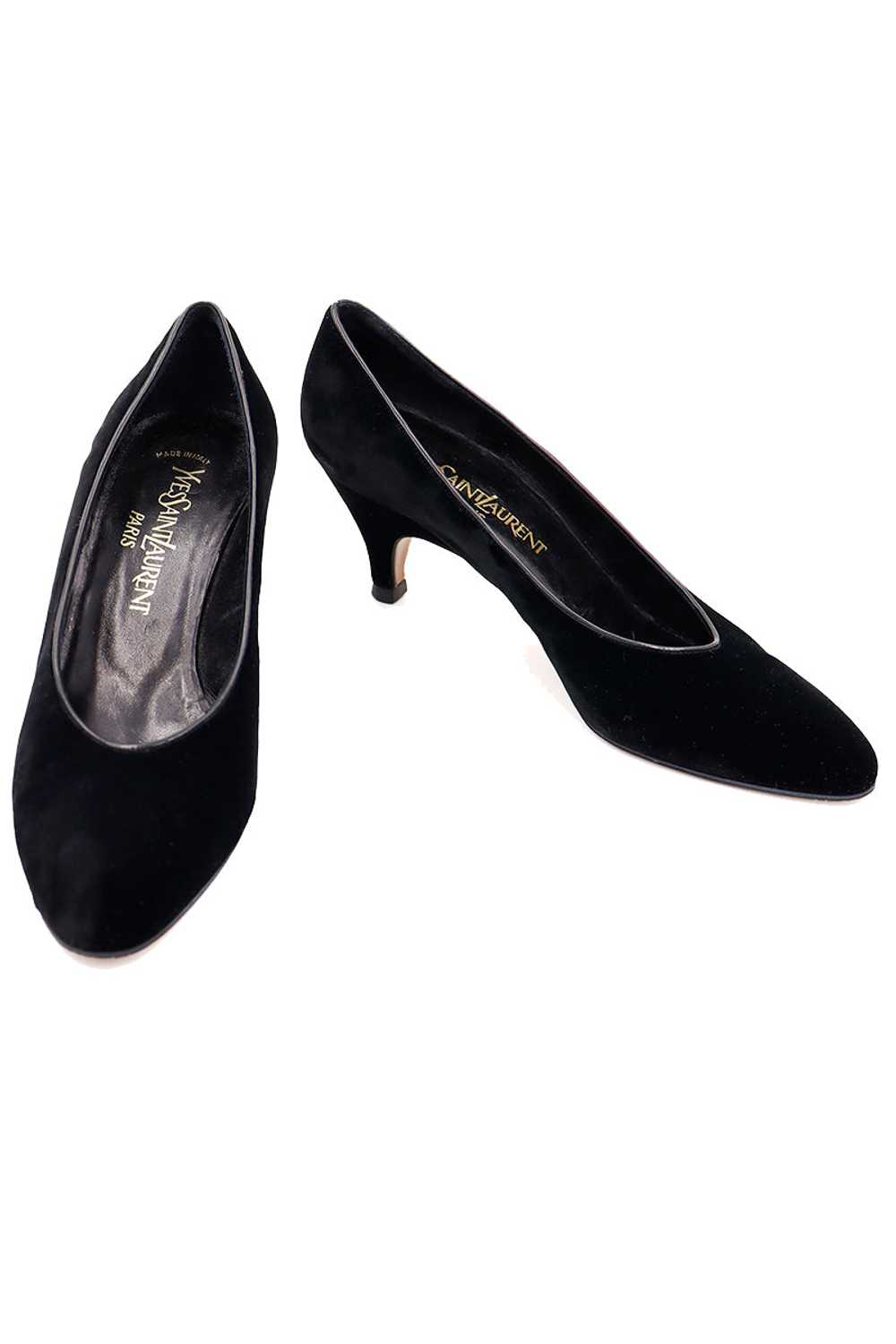 1980s YSL Vintage Black Velvet Evening Pumps Shoes - image 1
