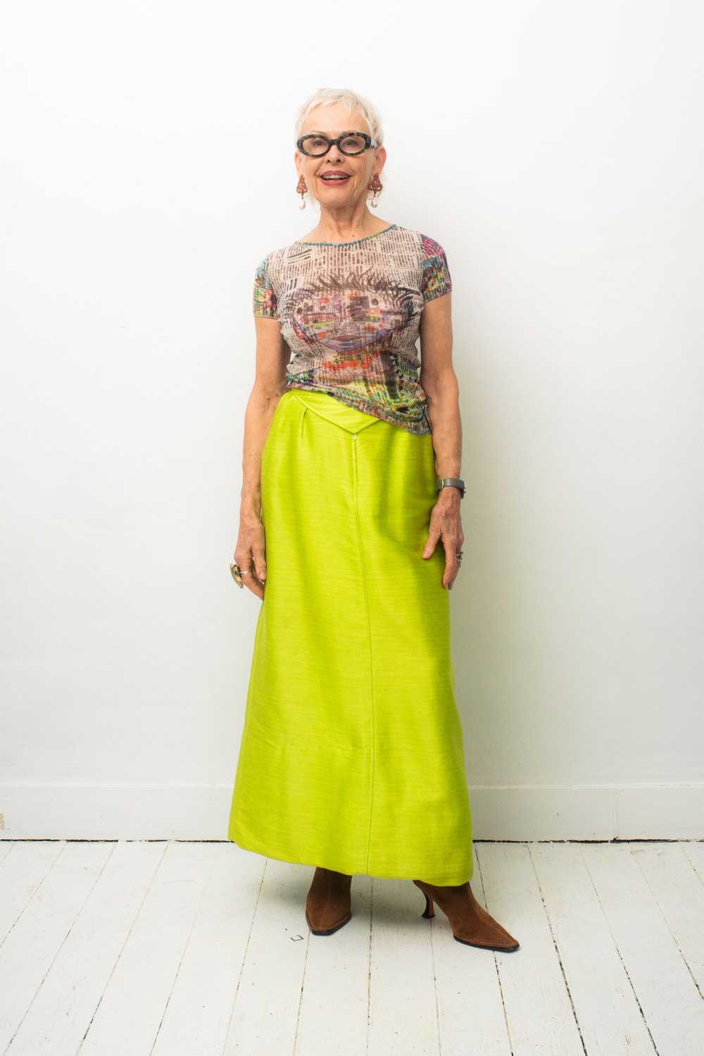 Courrèges 60's chartreuse cotton maxi skirt - image 1