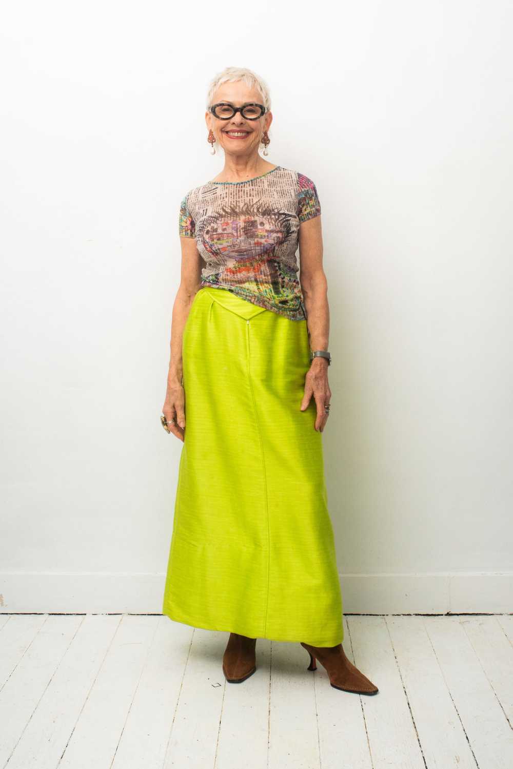 Courrèges 60's chartreuse cotton maxi skirt - image 2