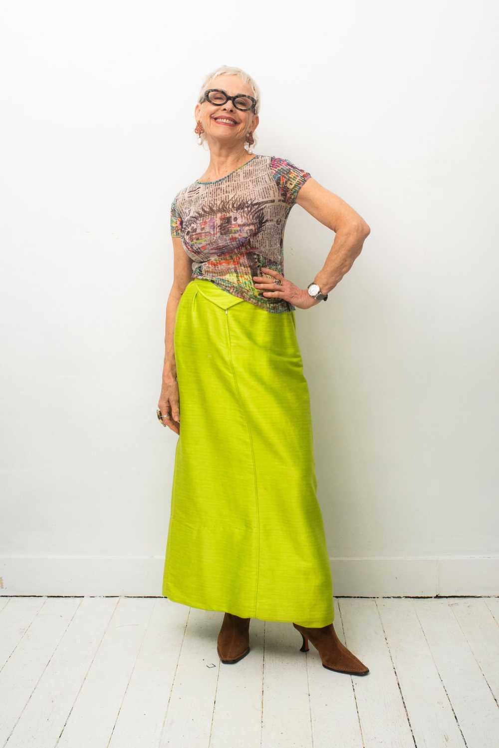 Courrèges 60's chartreuse cotton maxi skirt - image 3
