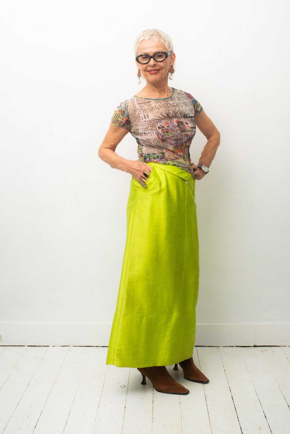 Courrèges 60's chartreuse cotton maxi skirt - image 4