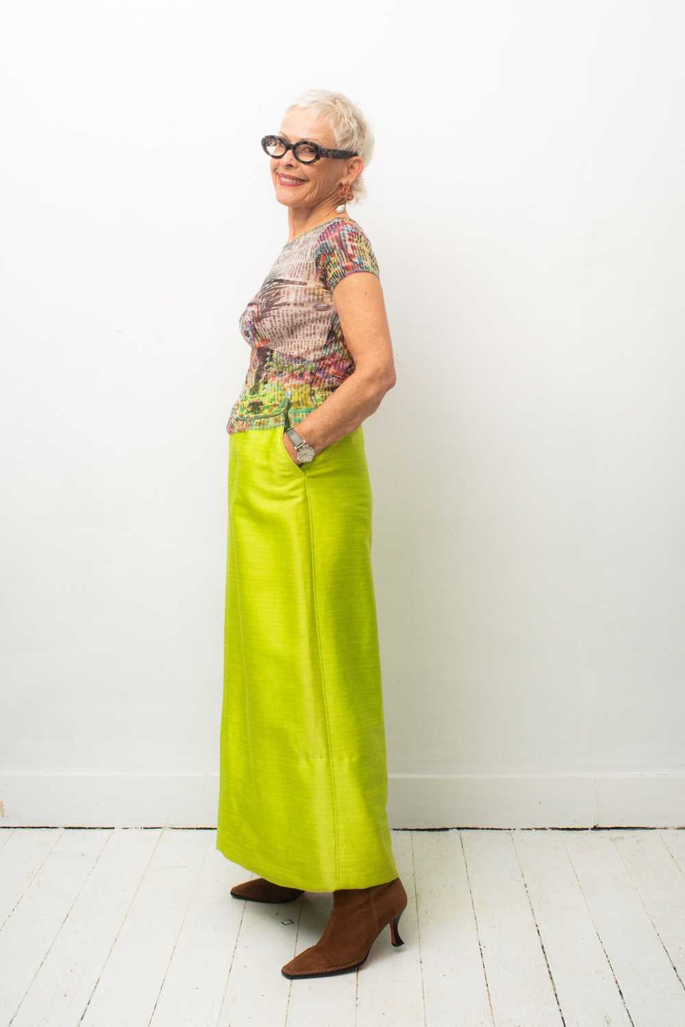Courrèges 60's chartreuse cotton maxi skirt - image 5