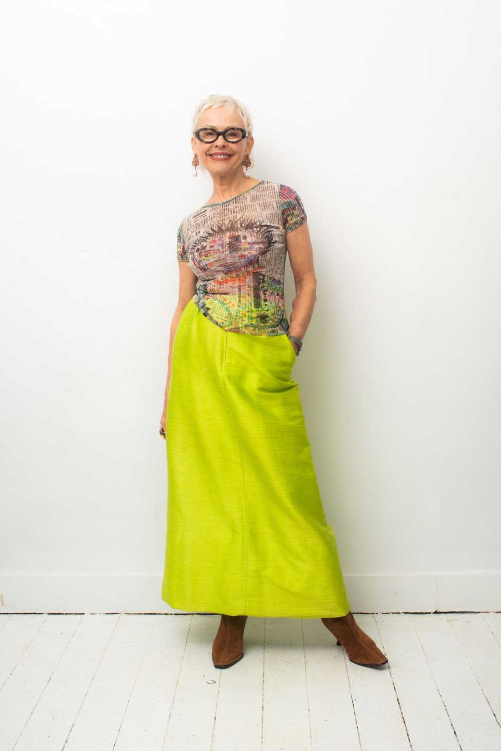 Courrèges 60's chartreuse cotton maxi skirt - image 7