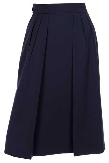 1980s Yves Saint Laurent Navy Blue Pleated Skirt