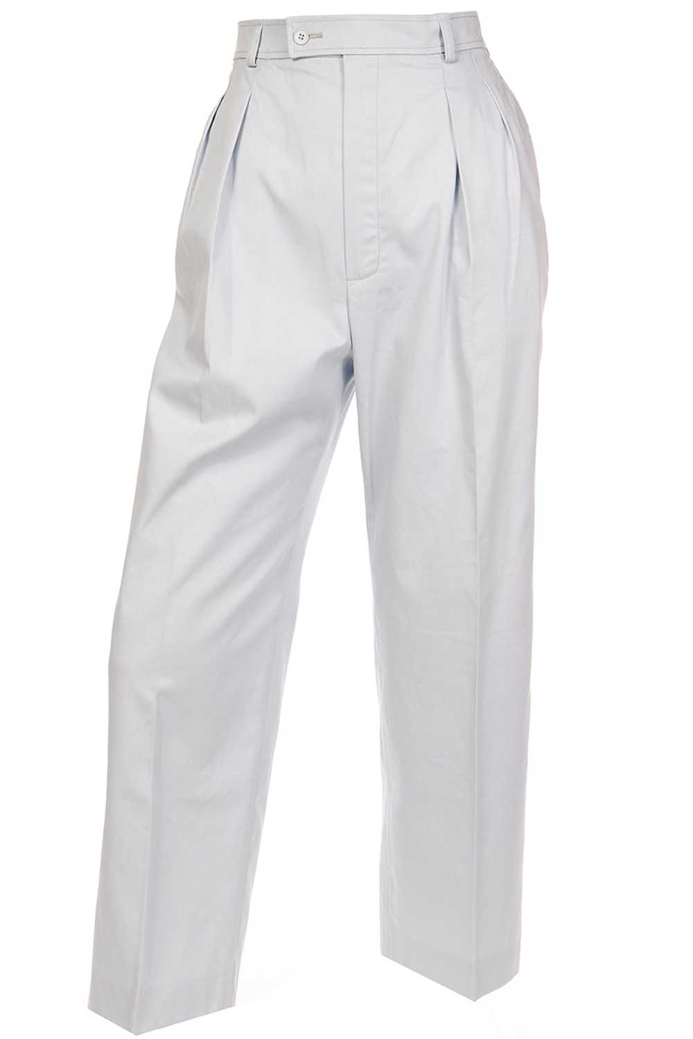 1980s Yves Saint Laurent Pale Blue Pants Cotton T… - image 1