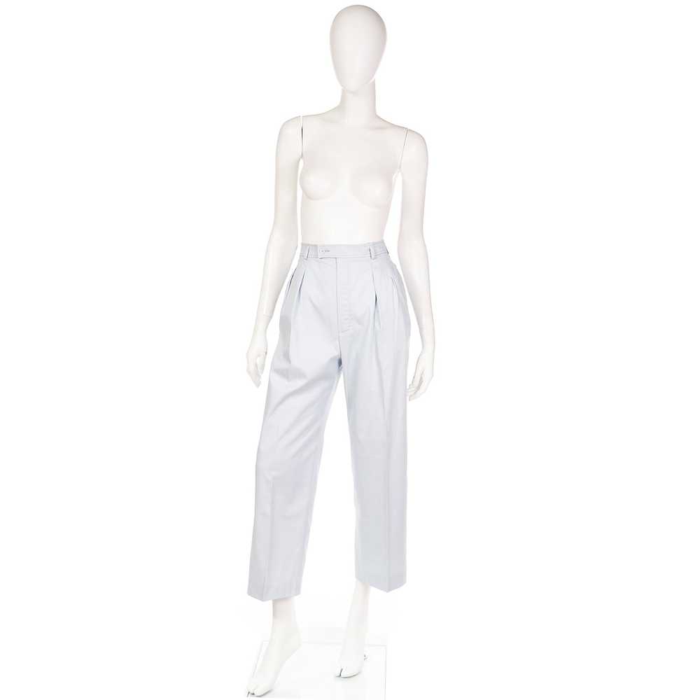 1980s Yves Saint Laurent Pale Blue Pants Cotton T… - image 2