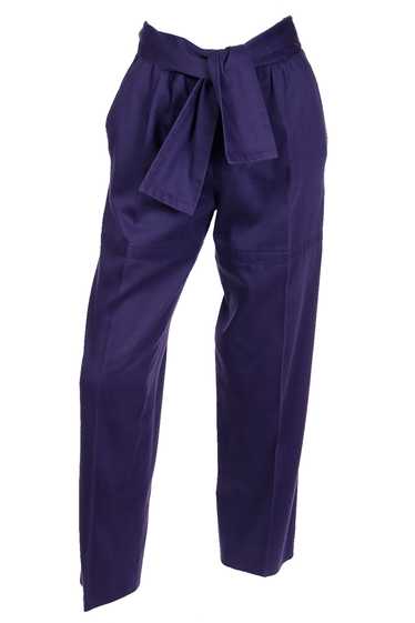 1980s Yves Saint Laurent Purple Cotton Trousers W… - image 1