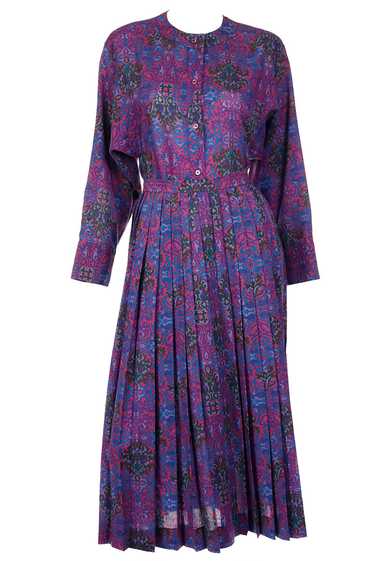 1980s Yves Saint Laurent Purple Floral Wool Challi