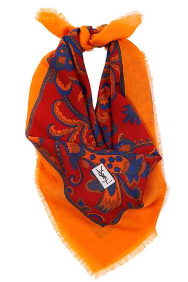 1980s Yves Saint Laurent Red Orange & Blue Wool Ch